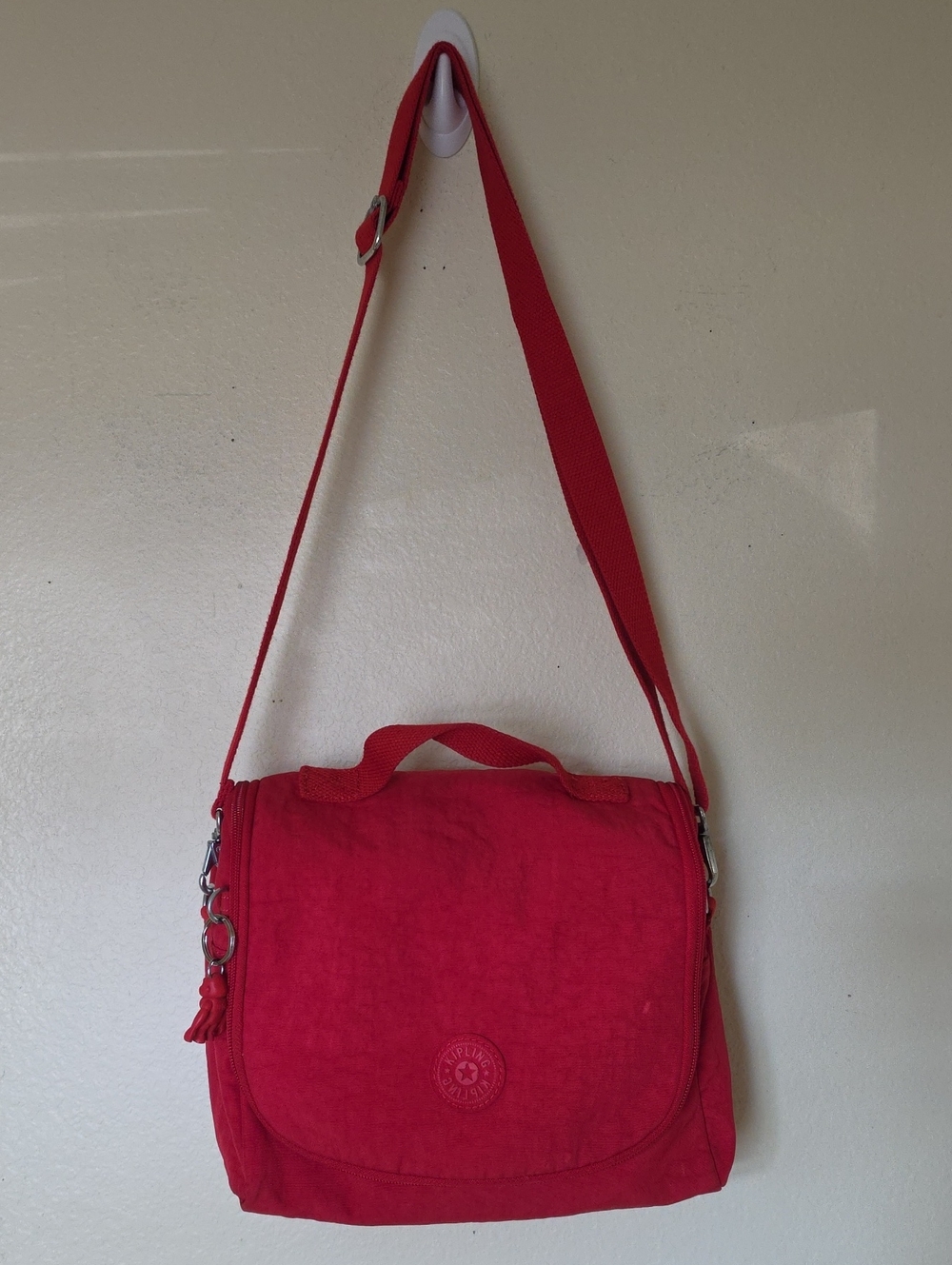 Kipling Red Messenger Style Insulated  Lunch Bag